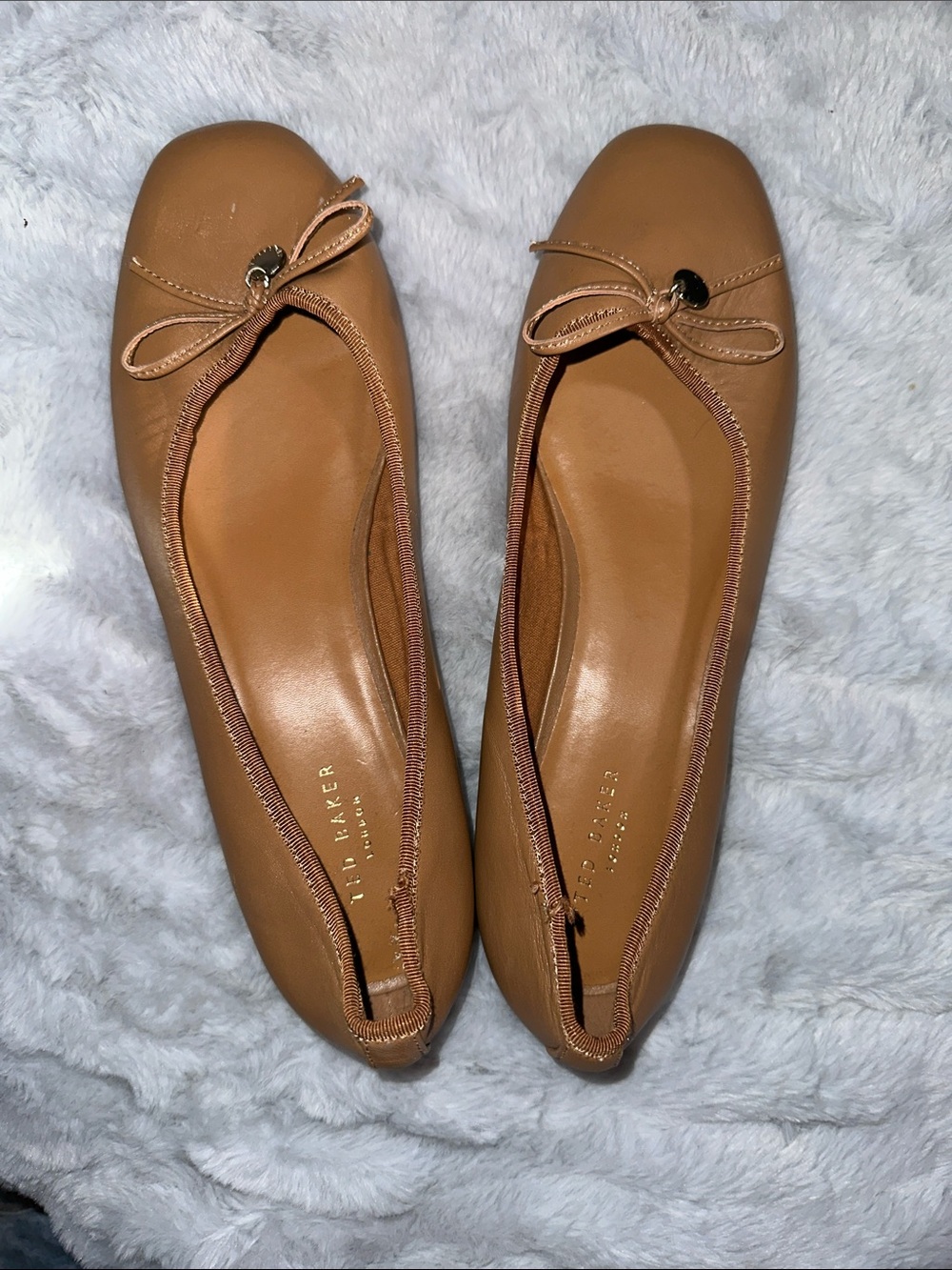 Ted Baker Tan Bow-Trim Leather Ballet Flats